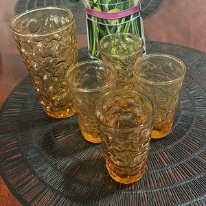 5 Vintage Anchor Hocking Amber Lido Milano Crinkle Drinking glasses